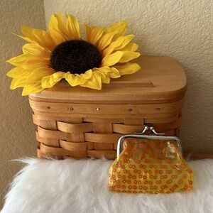 Small yellow coin purse with orange flowers EUC
